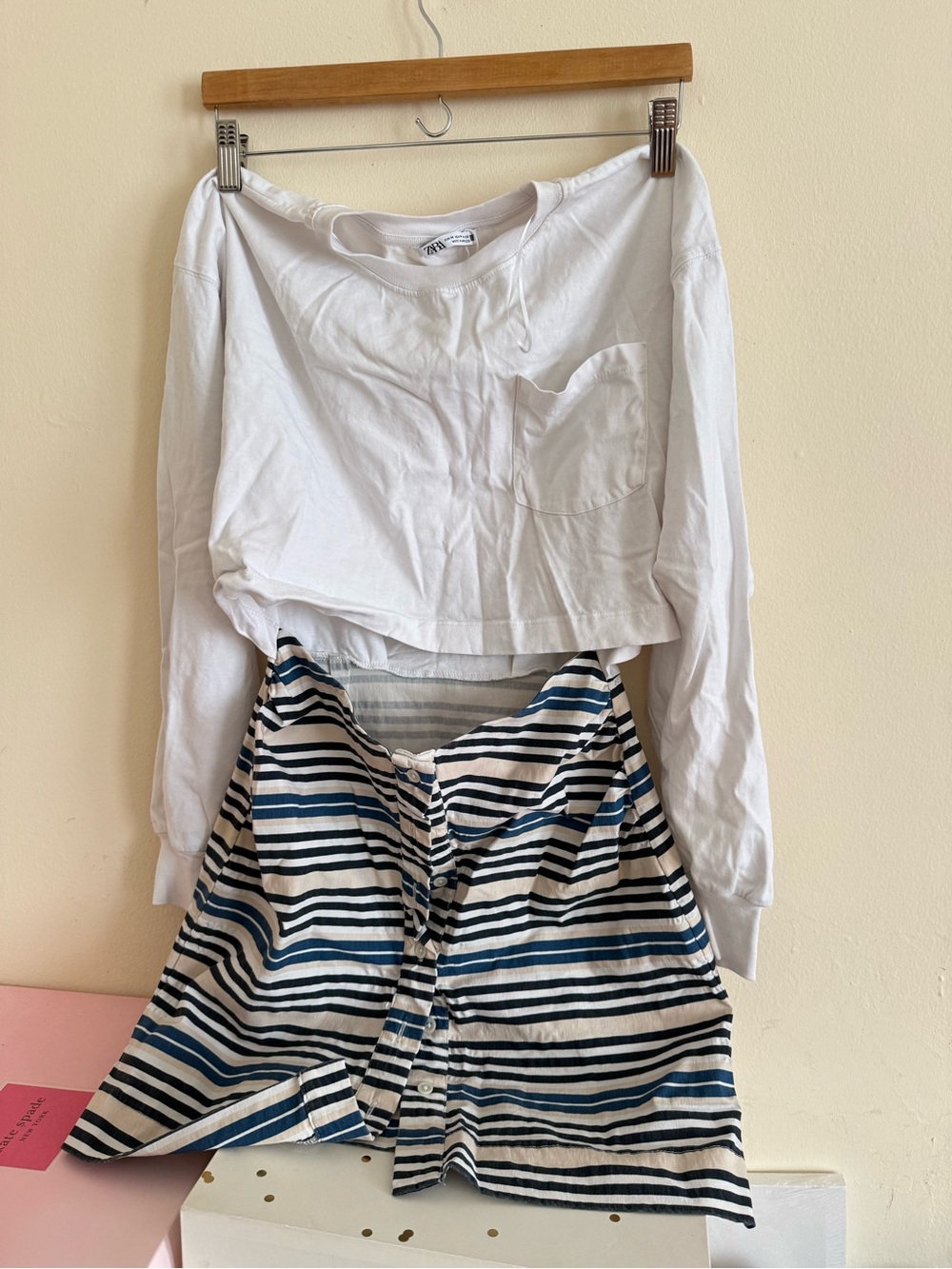 Zara Navy and White Striped Button-Front Mini Skirt